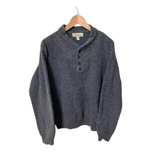 Cabelas Sweater Mens Gray Buttons Medium Knit Cotton Vintage Pullover Cozy